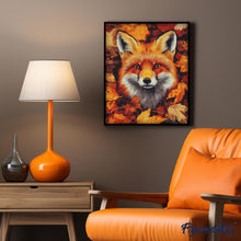 Charger l&#39;image dans la galerie, Broderie Diamant - Renard dans les feuilles d&#39;Automne 40x50cm toile tendue sur châssis
