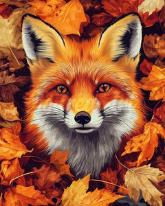 Diamond Painting - Broderie Diamant - Renard dans les feuilles d'Automne 40x50cm toile tendue sur châssis