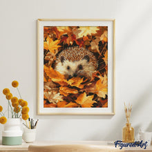 Charger l&#39;image dans la galerie, Broderie Diamant - Hérisson dans les feuilles d&#39;Automne 40x50cm toile tendue sur châssis