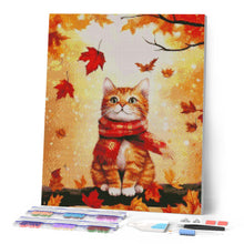 Charger l'image dans la galerie, Broderie Diamant - Chat douillet en Automne 40x50cm toile tendue sur châssis