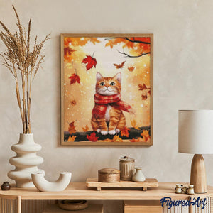 Broderie Diamant - Chat douillet en Automne