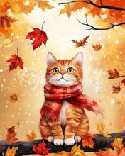 Charger l&#39;image dans la galerie, Diamond Painting - Broderie Diamant - Chat douillet en Automne