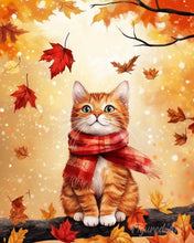 Charger l'image dans la galerie, Diamond Painting - Broderie Diamant - Chat douillet en Automne