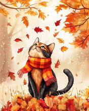 Charger l&#39;image dans la galerie, Diamond Painting - Broderie Diamant - Chat joueur en Automne 40x50cm toile tendue sur châssis