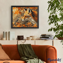 Charger l&#39;image dans la galerie, Broderie Diamant - Renard et oiseau en Automne 40x50cm toile tendue sur châssis