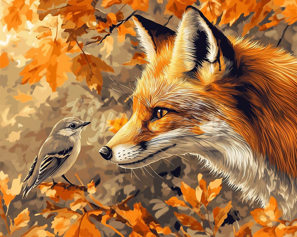 Diamond Painting - Broderie Diamant - Renard et oiseau en Automne