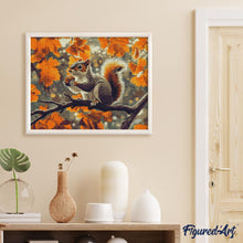 Charger l&#39;image dans la galerie, Broderie Diamant - Écureuil en Automne 40x50cm toile tendue sur châssis