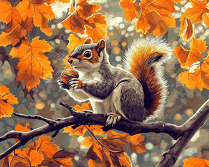 Diamond Painting - Broderie Diamant - Écureuil en Automne 40x50cm toile tendue sur châssis