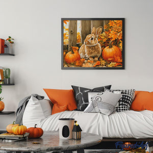 Broderie Diamant - Lapin et citrouilles 40x50cm toile tendue sur châssis