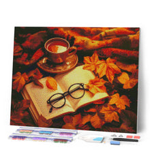 Charger l'image dans la galerie, Broderie Diamant - Thé et livre en Automne