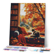 Charger l'image dans la galerie, Broderie Diamant - Vue du Chat en Automne