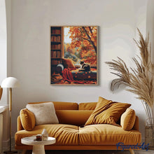 Charger l&#39;image dans la galerie, Broderie Diamant - Vue du Chat en Automne 40x50cm toile tendue sur châssis