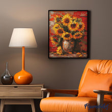 Charger l&#39;image dans la galerie, Broderie Diamant - Vase de tournesols automnal 40x50cm toile tendue sur châssis