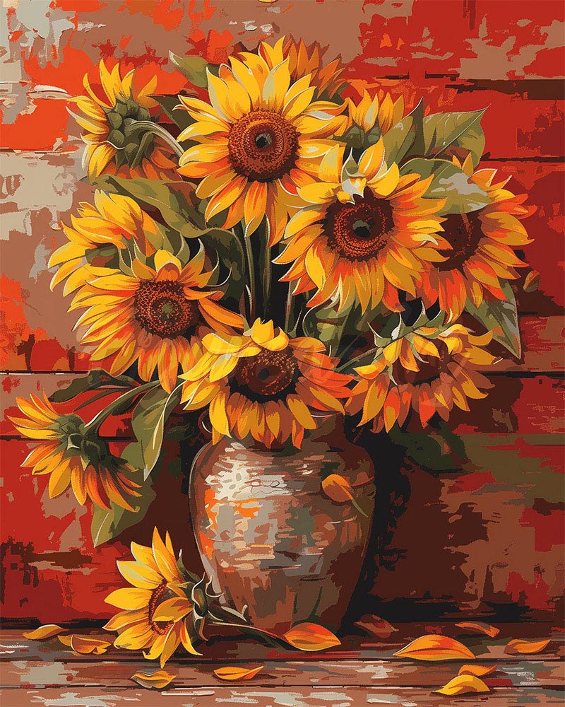 Diamond Painting - Broderie Diamant - Vase de tournesols automnal 40x50cm toile tendue sur châssis