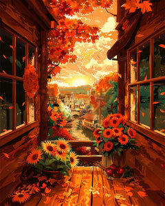 Diamond Painting - Broderie Diamant - Vue de balcon en Automne