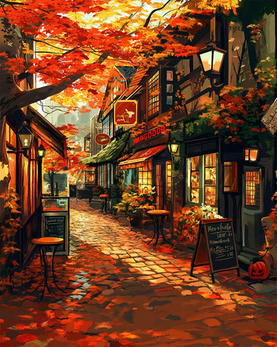 Diamond Painting - Broderie Diamant - Rue du café en Automne