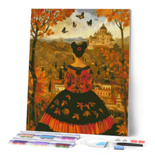 Charger l'image dans la galerie, Broderie Diamant - Femme en Automne inspirée de Frida Kahlo