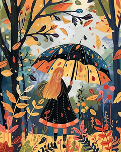 Diamond Painting - Broderie Diamant - Femme et parapluie en Automne