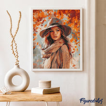 Charger l&#39;image dans la galerie, Broderie Diamant - Femme dans le vent d&#39;Automne 40x50cm toile tendue sur châssis