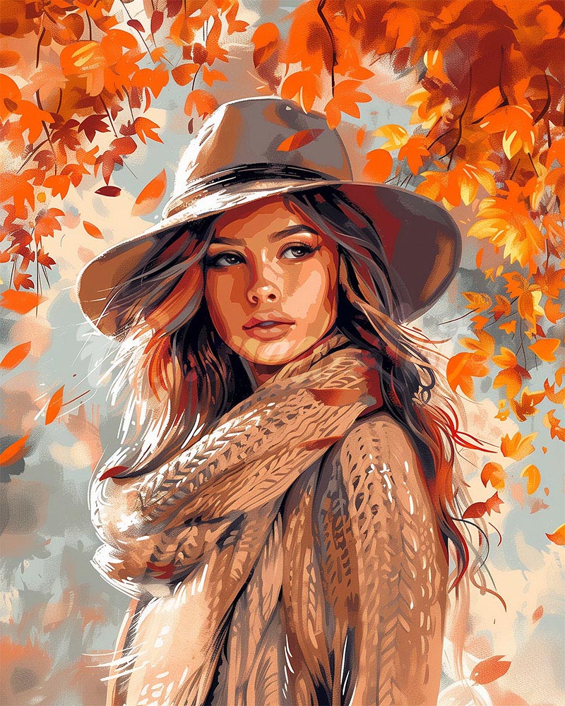 Diamond Painting - Broderie Diamant - Femme dans le vent d'Automne 40x50cm toile tendue sur châssis