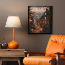 Charger l&#39;image dans la galerie, Broderie Diamant - Rue d&#39;Automne et vieille Ville 40x50cm toile tendue sur châssis