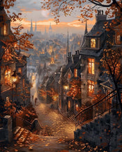 Charger l&#39;image dans la galerie, Diamond Painting - Broderie Diamant - Rue d&#39;Automne et vieille Ville 40x50cm toile tendue sur châssis