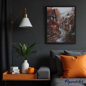 Broderie Diamant - Village tranquille en Automne