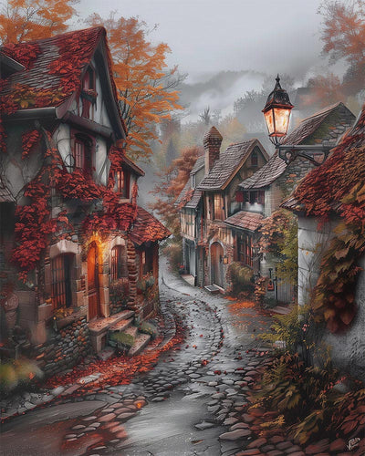 Diamond Painting - Broderie Diamant - Village tranquille en Automne