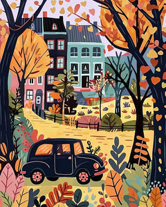 Diamond Painting - Broderie Diamant - Voiture en Automne