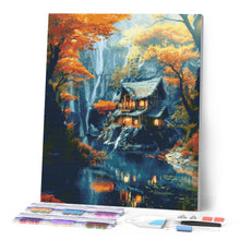 Charger l'image dans la galerie, Broderie Diamant - Cabane près de la cascade en Automne