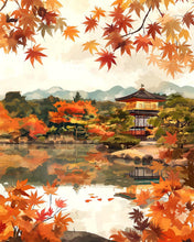 Charger l&#39;image dans la galerie, Diamond Painting - Broderie Diamant - Temple japonais au bord du Lac en Automne