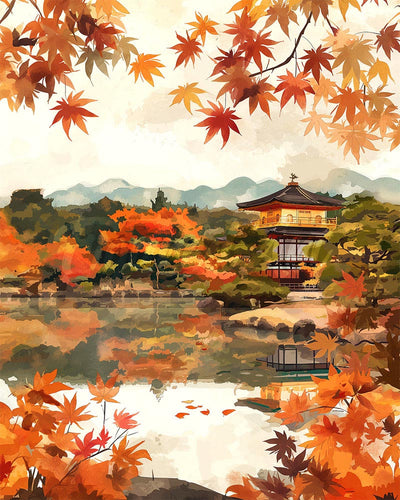 Diamond Painting - Broderie Diamant - Temple japonais au bord du Lac en Automne