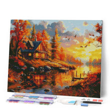 Charger l'image dans la galerie, Broderie Diamant - Coucher de soleil automnal près de la Cabane 40x50cm toile tendue sur châssis