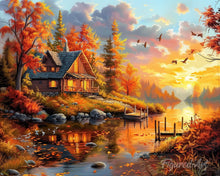 Charger l'image dans la galerie, Diamond Painting - Broderie Diamant - Coucher de soleil automnal près de la Cabane