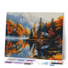 Charger l'image dans la galerie, Broderie Diamant - Cabane au bord du Lac en Automne 40x50cm toile tendue sur châssis