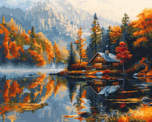 Charger l'image dans la galerie, Diamond Painting - Broderie Diamant - Cabane au bord du Lac en Automne 40x50cm toile tendue sur châssis