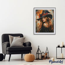 Charger l&#39;image dans la galerie, Broderie Diamant - La jolie Sorcière 40x50cm toile tendue sur châssis