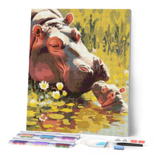 Charger l'image dans la galerie, Broderie Diamant - Bébé Hippopotame embrassant sa Maman