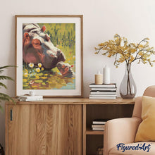 Charger l&#39;image dans la galerie, Broderie Diamant - Bébé Hippopotame embrassant sa Maman
