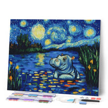 Charger l'image dans la galerie, Broderie Diamant - Hippopotame dans la Nuit Étoilée