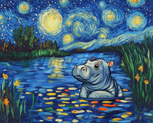 Charger l&#39;image dans la galerie, Diamond Painting - Broderie Diamant - Hippopotame dans la Nuit Étoilée