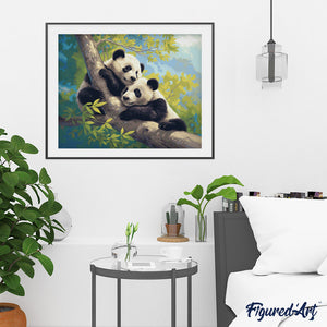 Broderie Diamant - Pandas sur une Branche