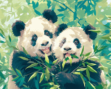 Charger l&#39;image dans la galerie, Diamond Painting - Broderie Diamant - Pandas mangeant du Bambou