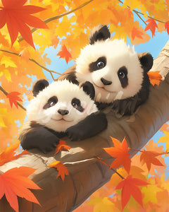 Diamond Painting - Broderie Diamant - Bébés Pandas en Automne