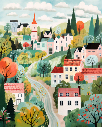 Diamond Painting - Broderie Diamant - Village enchanté vert