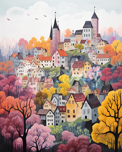 Diamond Painting - Broderie Diamant - Village enchanté violet