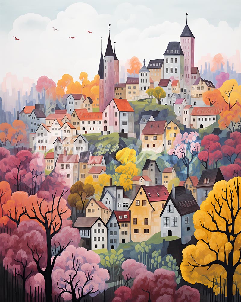 Diamond Painting - Broderie Diamant - Village enchanté violet