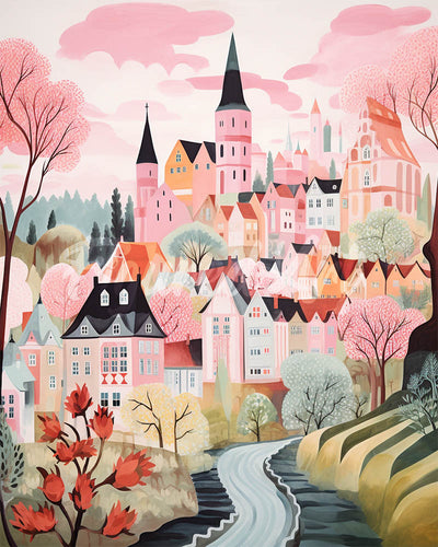 Diamond Painting - Broderie Diamant - Village enchanté rose
