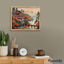 Charger l'image dans la galerie, Broderie Diamant - Vue Vintage sur la Pagode 40x50cm toile tendue sur châssis