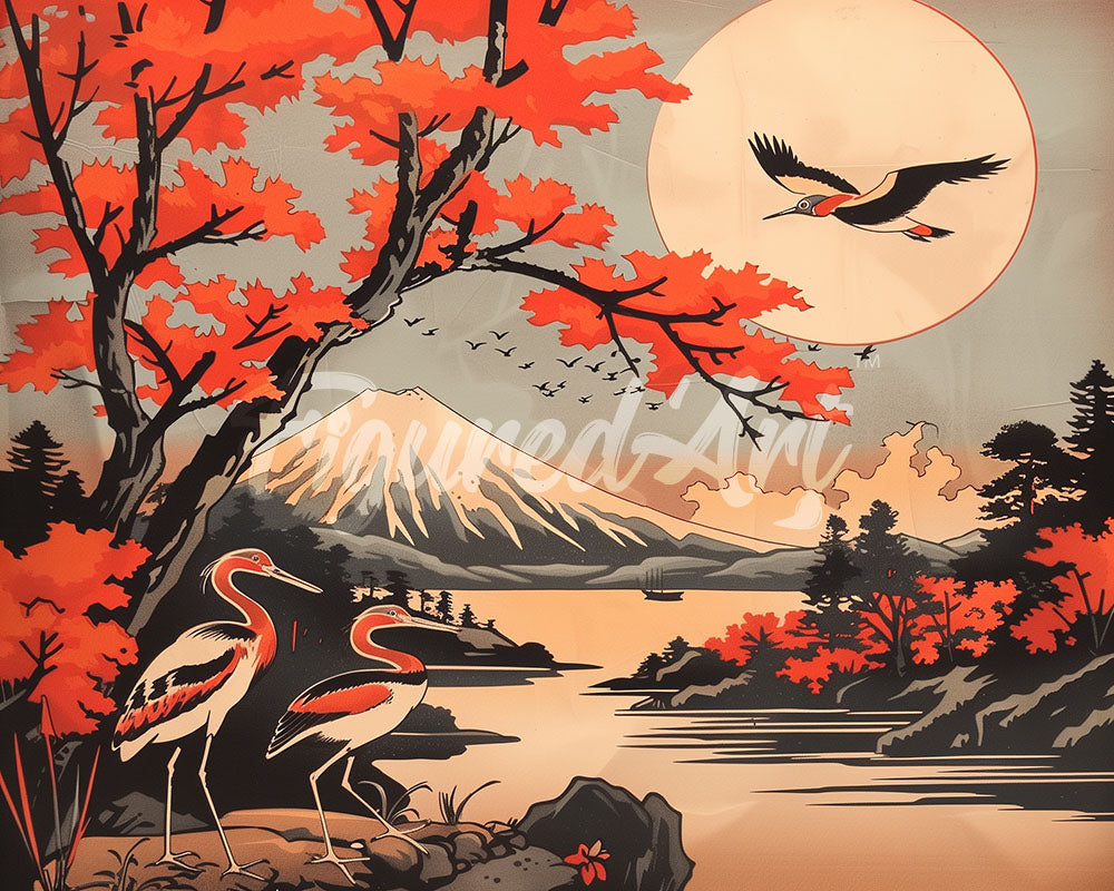 Diamond Painting - Broderie Diamant - Grues et Vue sur le Mont Fuji 40x50cm toile tendue sur châssis